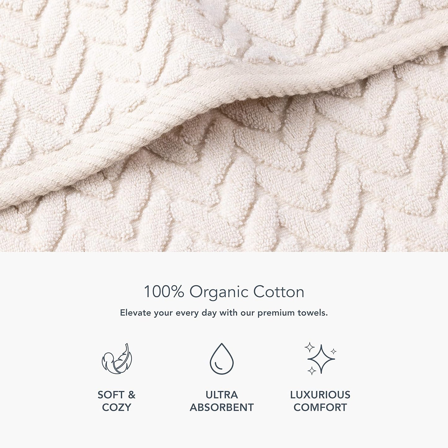 Texere 100% Organic Cotton Cable Jacquard 650 GSM Luxury Towel Sets - Ultra Soft and Absorbent Hotel and Spa Quality (Cable, Birch, 2 Hand & 2 Wash Towels)