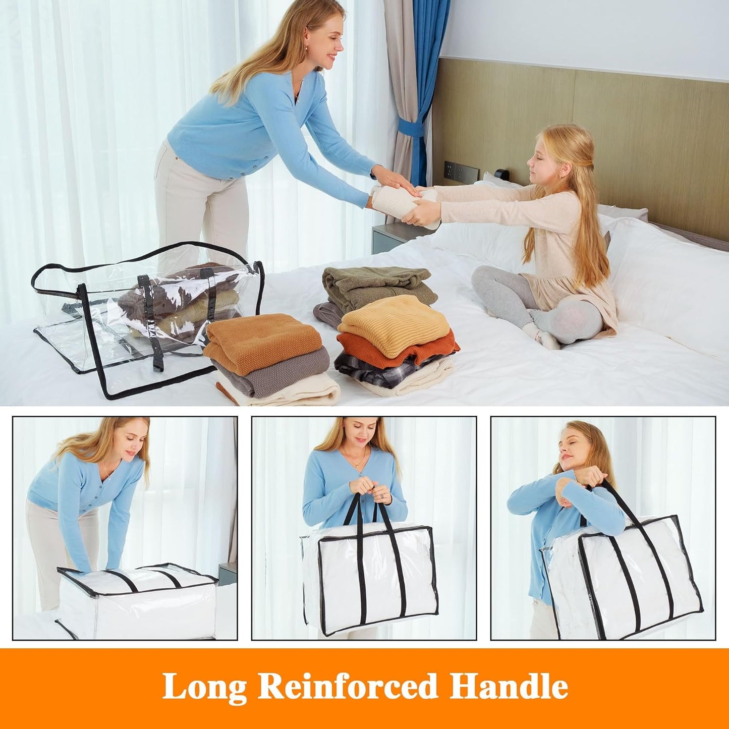 Vieshful 7 Pack Clear Comforter Storage Bag, 60L Clothes Storage Bag with Zipper Closet Organizer, Plastic Storage Containers Moving bags for Comforter, Blanket, Bedding, Duvet, Toys