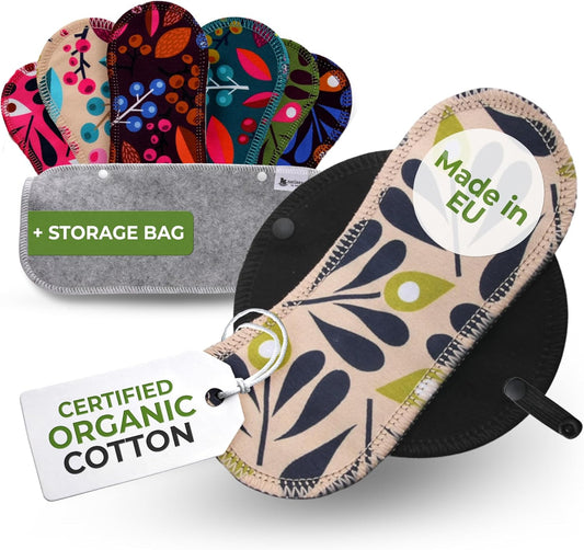 Made in EU - Ultra-Soft Reusable Panty Liners (Small, 7-Pack) – High-Temp Washable Cloth Panty Liners for Women & Teens – Breathable Organic Cotton Keeps You Fresh & Dry for Vaginal Daily Discharge