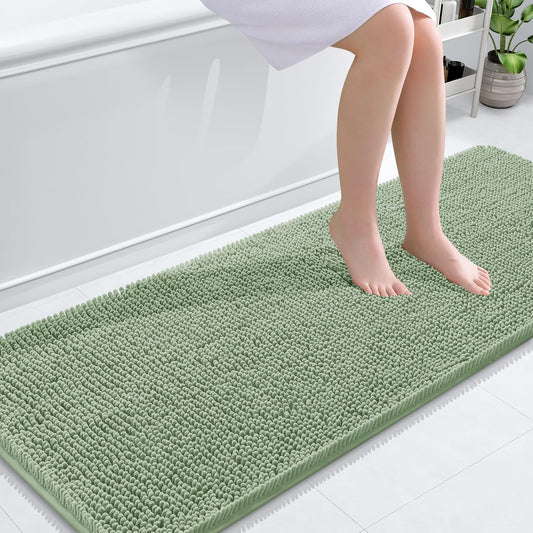 OLANLY Bathroom Rugs 59x24, Extra Soft Absorbent Chenille Bath Rugs, Rubber Backing Quick Dry, Machine Washable Bath Mats for Bathroom Floor, Tub and Shower, Home Decor Accessories, Sage Green