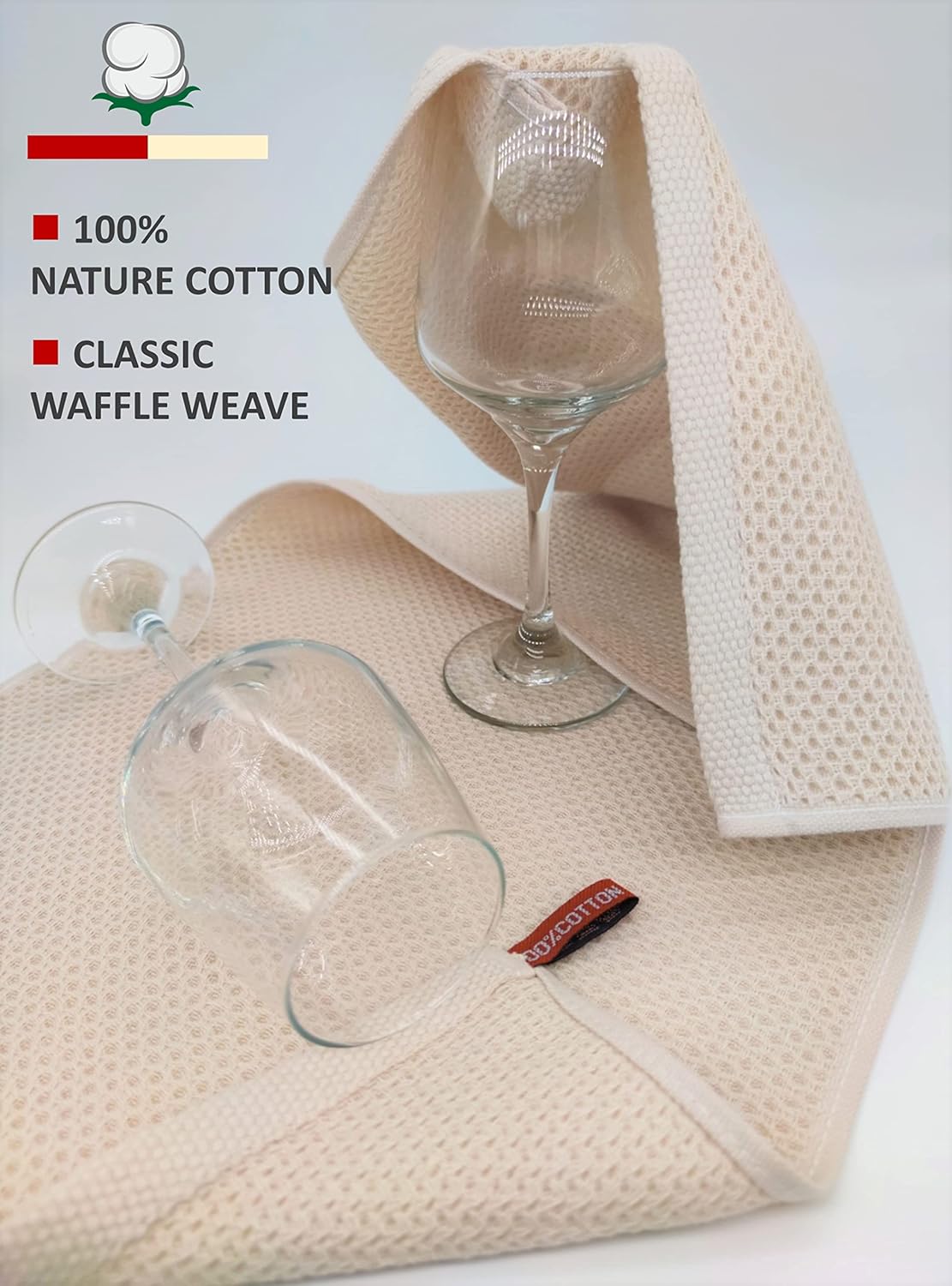 Kitchen Hand Towels 100% Cotton Waffle Weave Dish Towel for Cleaning Drying - Extra Absorbent and Soft - 13 x 28 inch (Beige+Dark Grey+Brown-6 Pack)