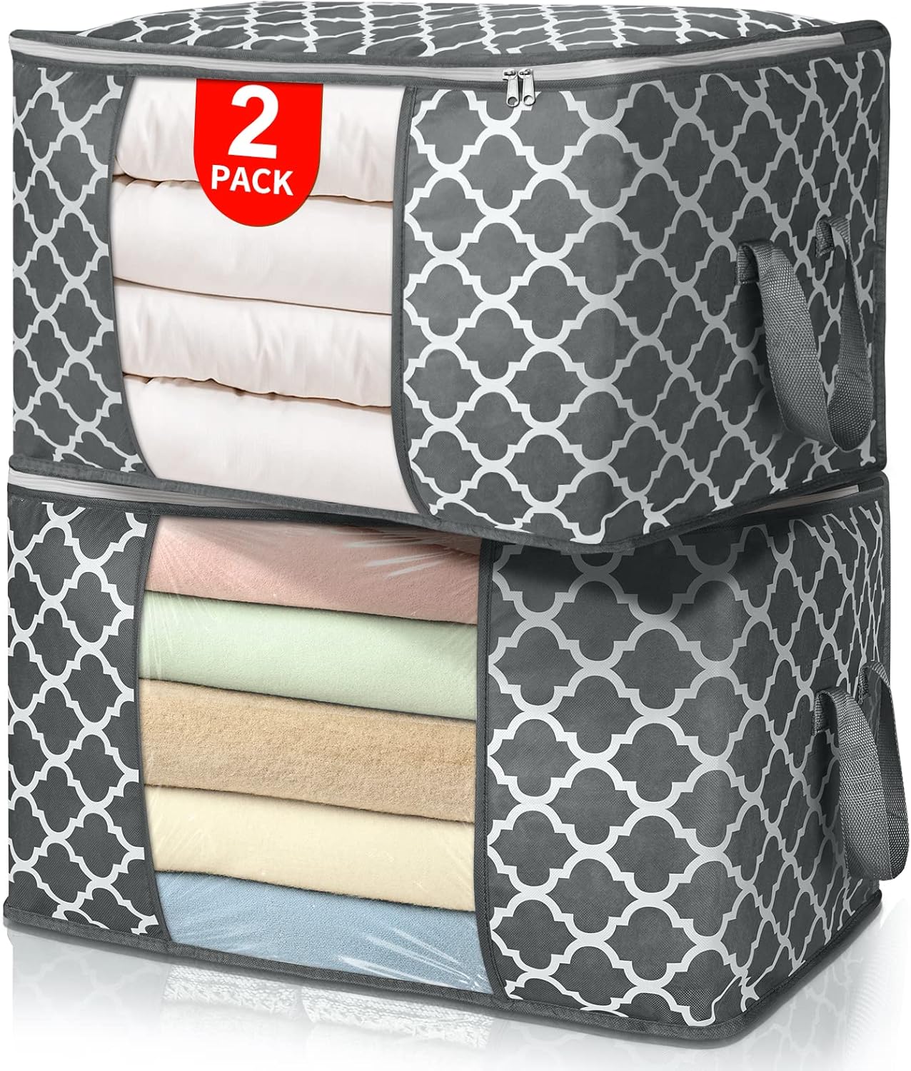 Clothes Storage Bags, Storage Organizer with Durable Handles for Closet Organization, Comforter, Blankets, Bedding and Toys 90 L Large - 2 Pack