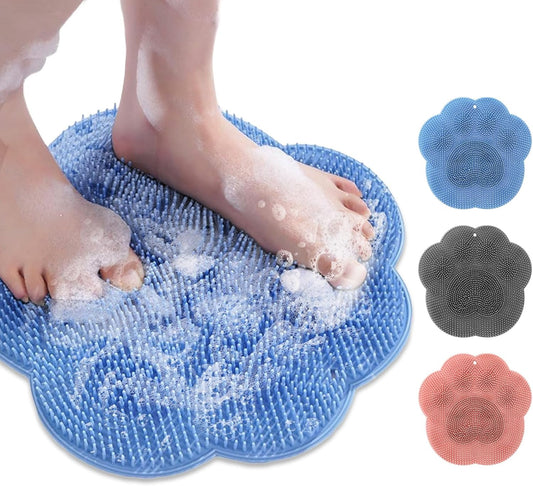 Shower Foot Scrubber Mat with Non-Slip Suction Cups,Foot Backs Cleaning Pad Back Washer Exfoliating Bath Wash Pad,Foot Scrubber in Shower Men & Women (Blue)