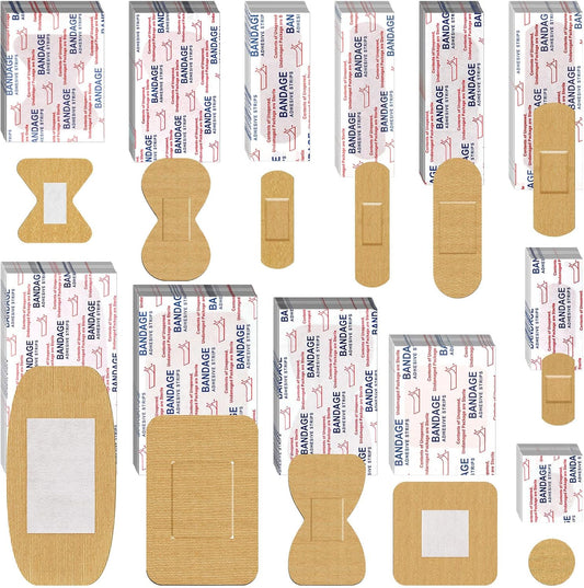 BBTO Assorted Styles Flexible Fabric Adhesive Bandages - Small Breathable Fingertip and Cloth Elastic Knuckle Bandages in Various Sizes for First Aid and Wound Care (180 Pcs)