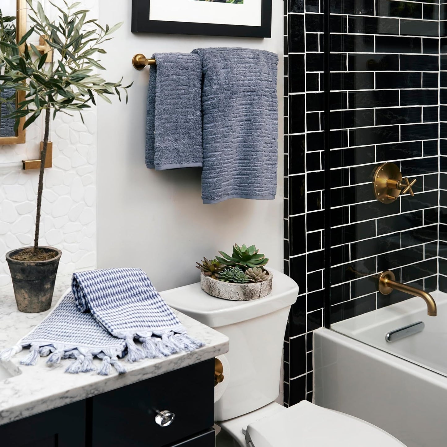 SKL Home CloudSoft Cotton Luxury 2-Piece Hand Towel Set, Smoke Blue