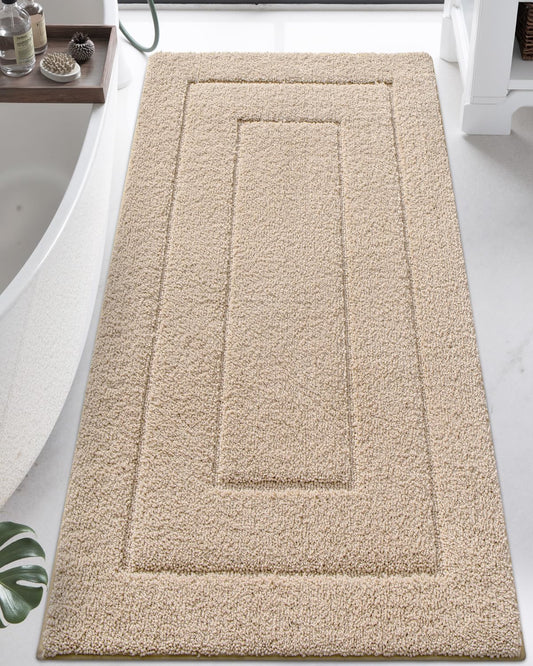 DEXI Bathroom Rug 60x24, Non Slip Washable Bath Mat Runner for Shower Floor, Extra Long Absorbent Soft Bathmat with Rubber Backing, Quick Dry Microfiber Carpet, Beige