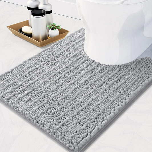 Arotive Luxury Chenille Toilet Rugs U-Shaped, Extra Soft Thick Absorbent Bathroom Mat, Non-Slip Shaggy Plush Contour Rugs, Machine Wash Dry Bath Mat for Toilet Base, 20x20, Light Grey