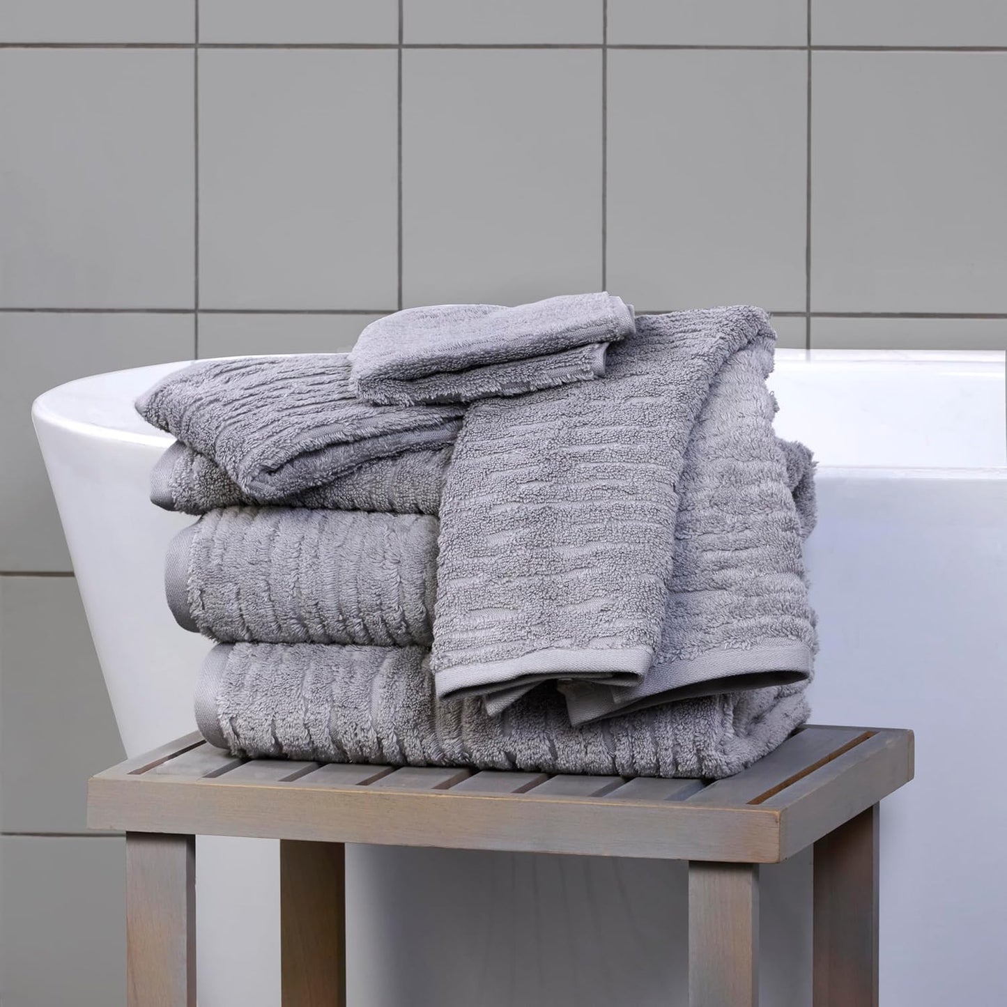 SKL Home CloudSoft Cotton Luxury 6 Pc Towel Set for Bath & Gift, Gray