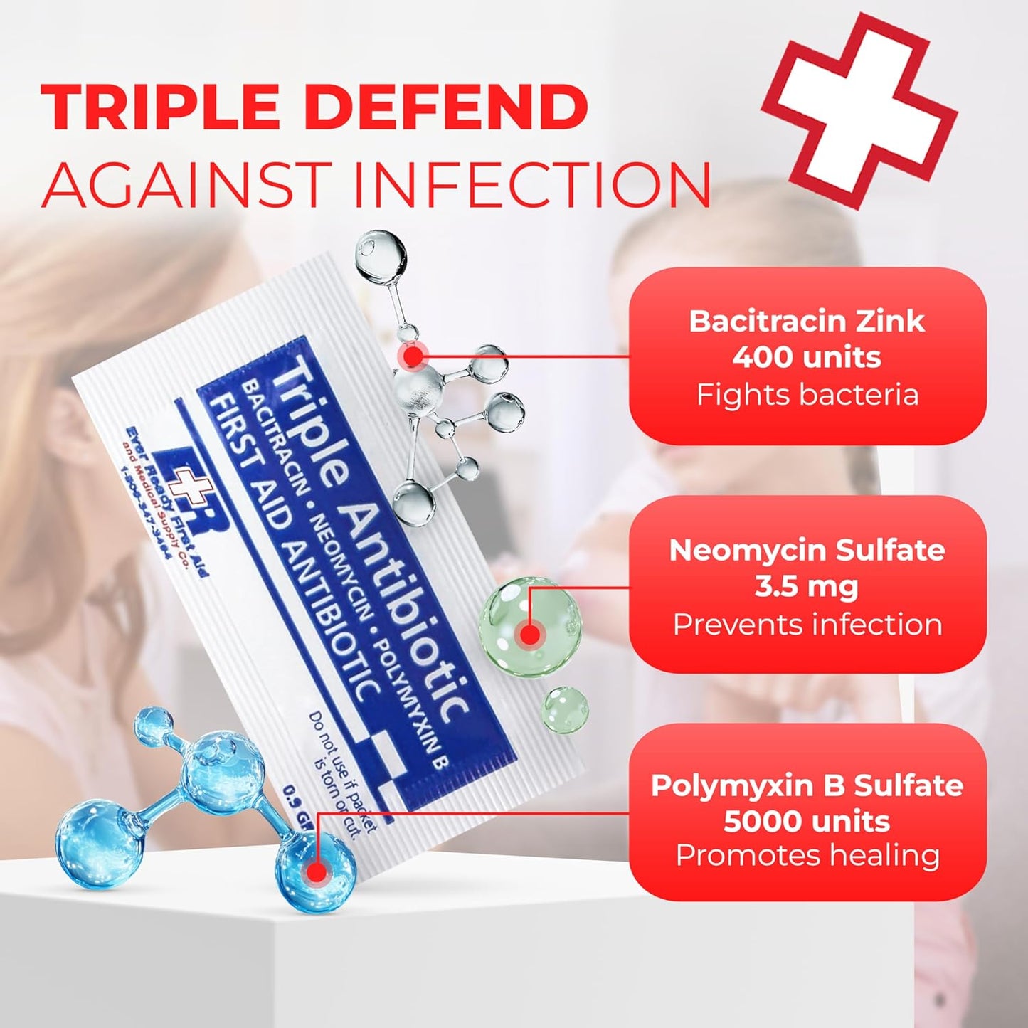 Triple Antibiotic Ointment .9gr Packets – First Aid Antibiotic Cream for Minor Wound Care – Bacitracin, Neomycin, Polymyxin B – 24 Count