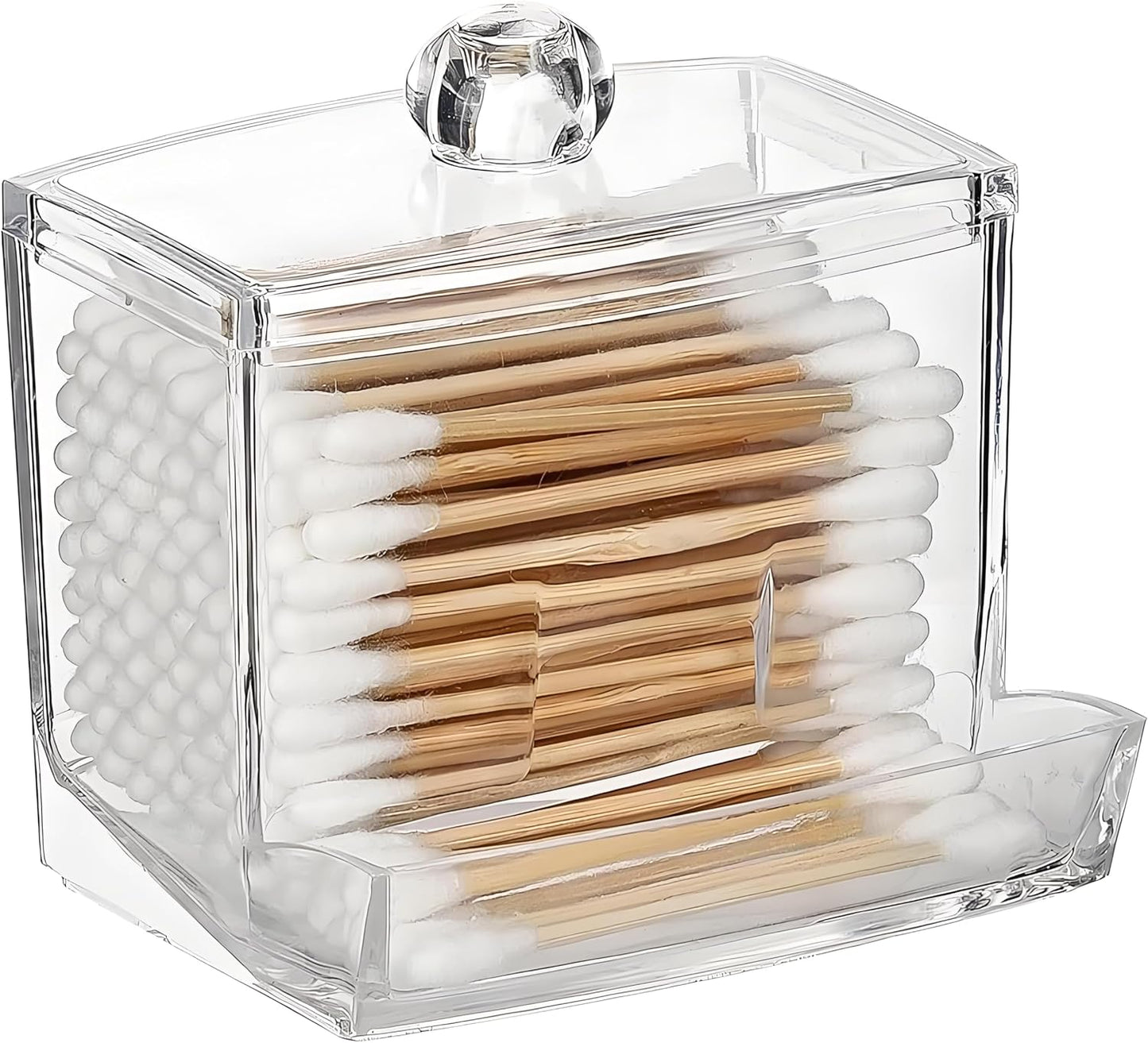 AXX Qtip Dispenser Apothecary Jars Bathroom - Qtip Holder Storage Canister Clear Plastic Jar for Cotton Swab,Q-Tips,Cotton Rounds (B#Clear 1Pcs)