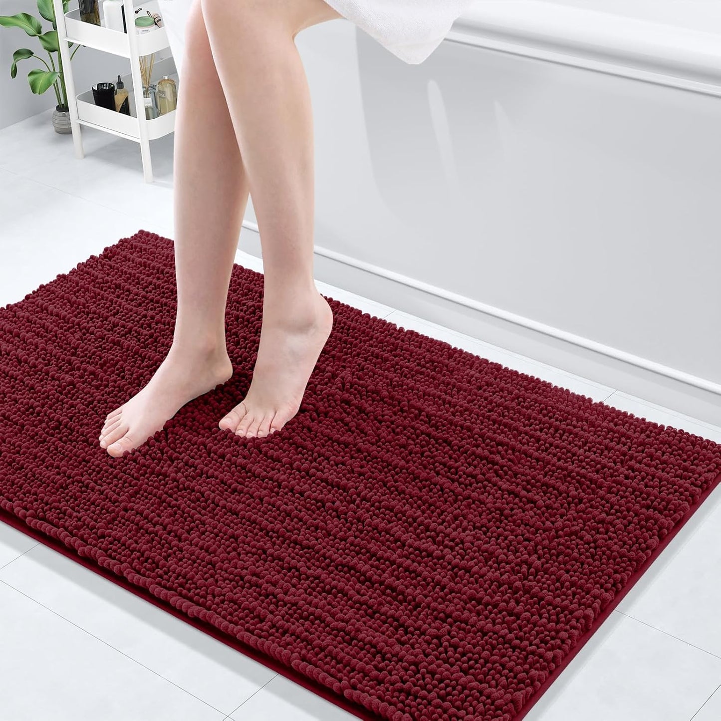 Arotive Luxury Chenille Bathroom Rug Mat, Extra Soft Thick Absorbent Shaggy Bath Rugs, Non-Slip Machine Wash Dry, Plush Bath Mats for Bathroom, Shower and Tub, 44x24, Burgundy