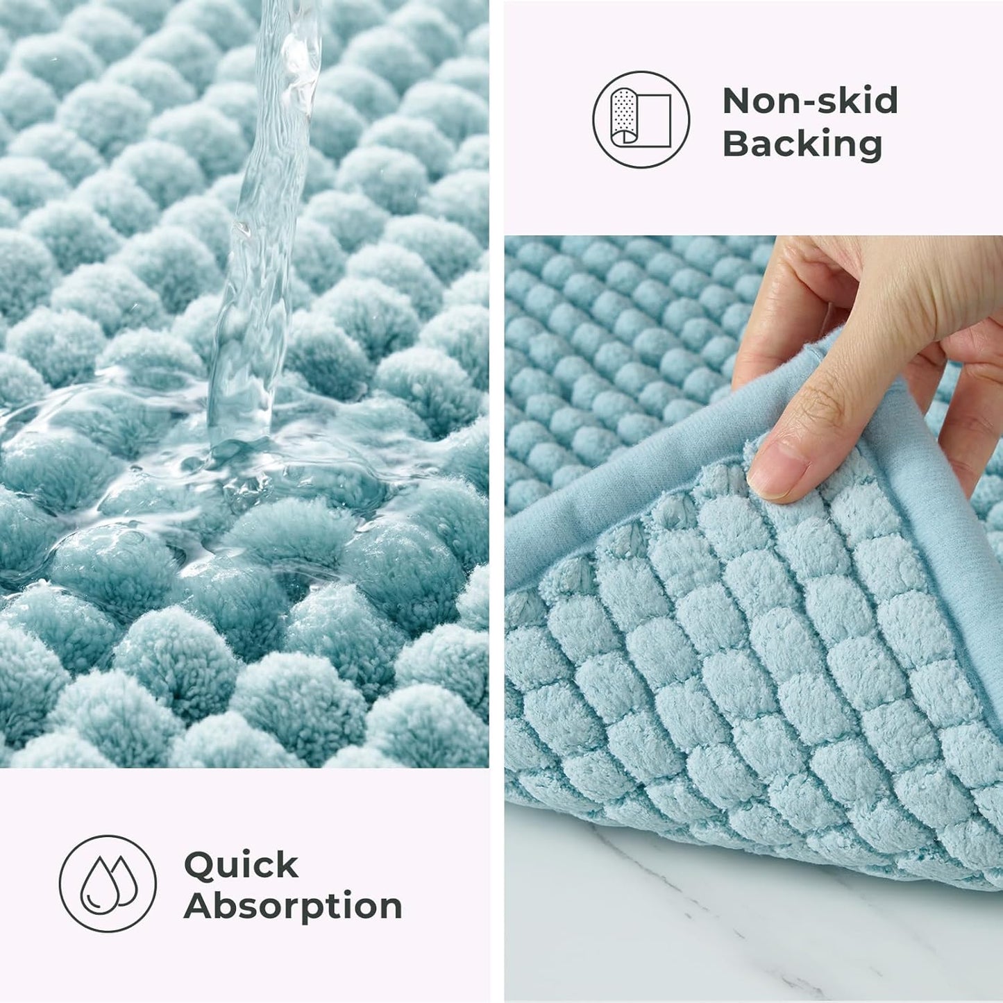 FRESHMINT Thick Chunky Chenille Bathroom Rug, 20"x32", Non Slip Bath Mat, Soft Bathroom Decor, Cute Shower Mat, Water Absorbent, Washable, Aqua Blue