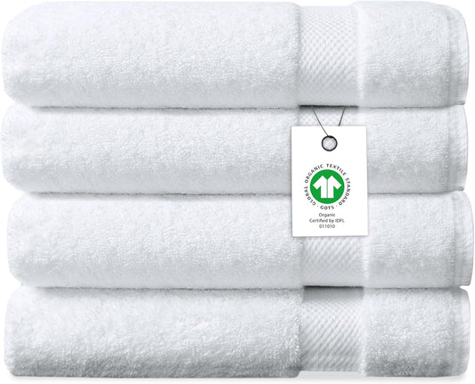 Delara Organic Cotton Luxuriously Plush Bath Towel Pack of 4 | GOTS & OEKO-TEX Certified | Premium Hotel Quality Towels | Feather Touch Technology|650 GSM Long Staple|Soft, Quick Dry & Ultra-Absorbent