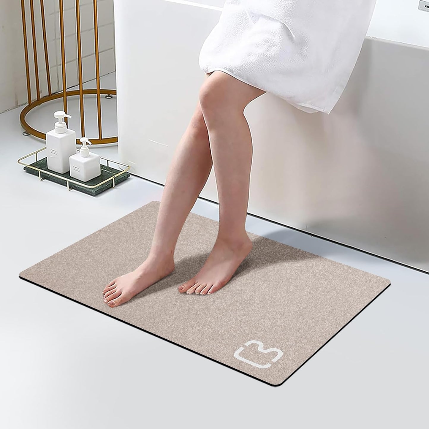 Diatomaceous Earth Bath mat Super Absorbent Bath Mat Non Slip Fast Drying Shower Rugs Stone Bath Mat for Bathroom Thin Bathroom Floor Mats Fit Under Door, Machine Washable, 15.7" x 23.6", Taupe
