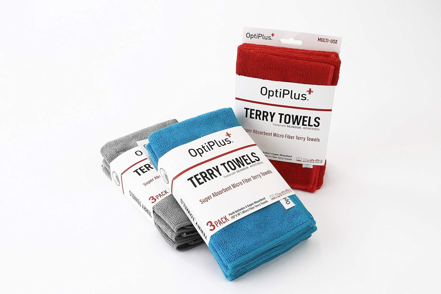 OptiPlus 16" x 16" Microfiber Terry Towels Treated with Silvadur 930 Antimicrobial - Grey