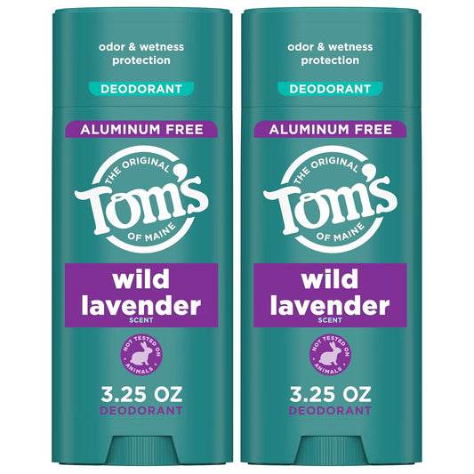 Tom’s of Maine Wild Lavender Aluminum Free Natural Deodorant For Women & Men | Goes on Clear | Odor & Wetness Protection | Naturally Derived and Moisture-Locking Ingredients | 3.25 oz (2 Pack)