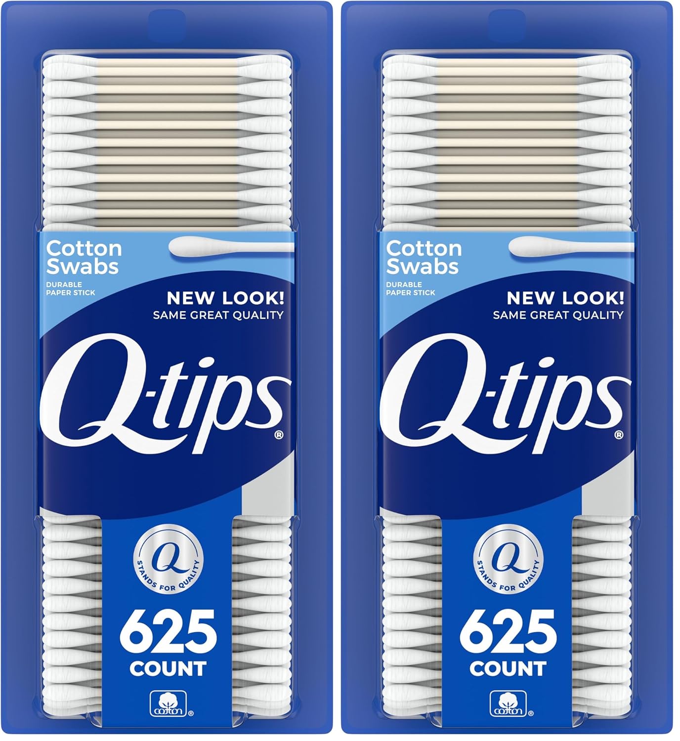 Q-tips Cotton Swabs for Hygiene and Beauty Care Original Cotton Swab Made with 100% Cotton 625 Count, White (Pack of 2)