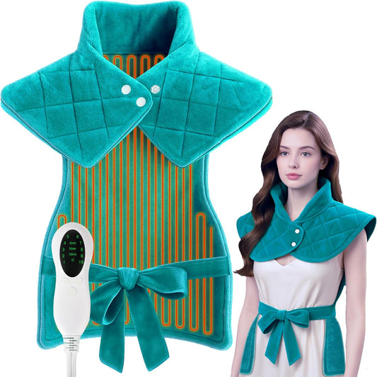 Weighted Heating Pad for Back Pain Relief,Holiday Gifts for Women Men Parents Wife,Heating Pad for Neck and Shoulders and Back,Machine Washable (Turquoise)