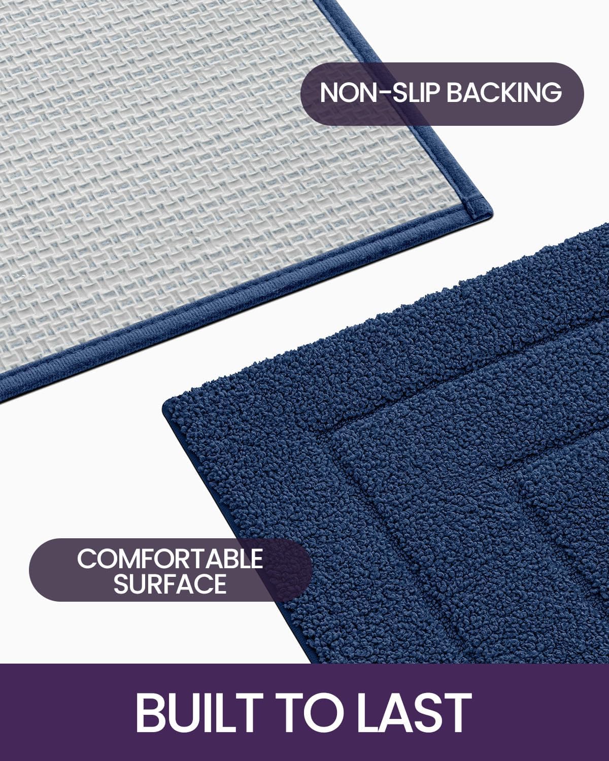 DEXI Bathroom Rug 43x24, Non Slip Washable Bath Mat for Shower Floor, Extra Large Absorbent Soft Bathmat with Rubber Backing, Quick Dry Microfiber Carpet, Navy