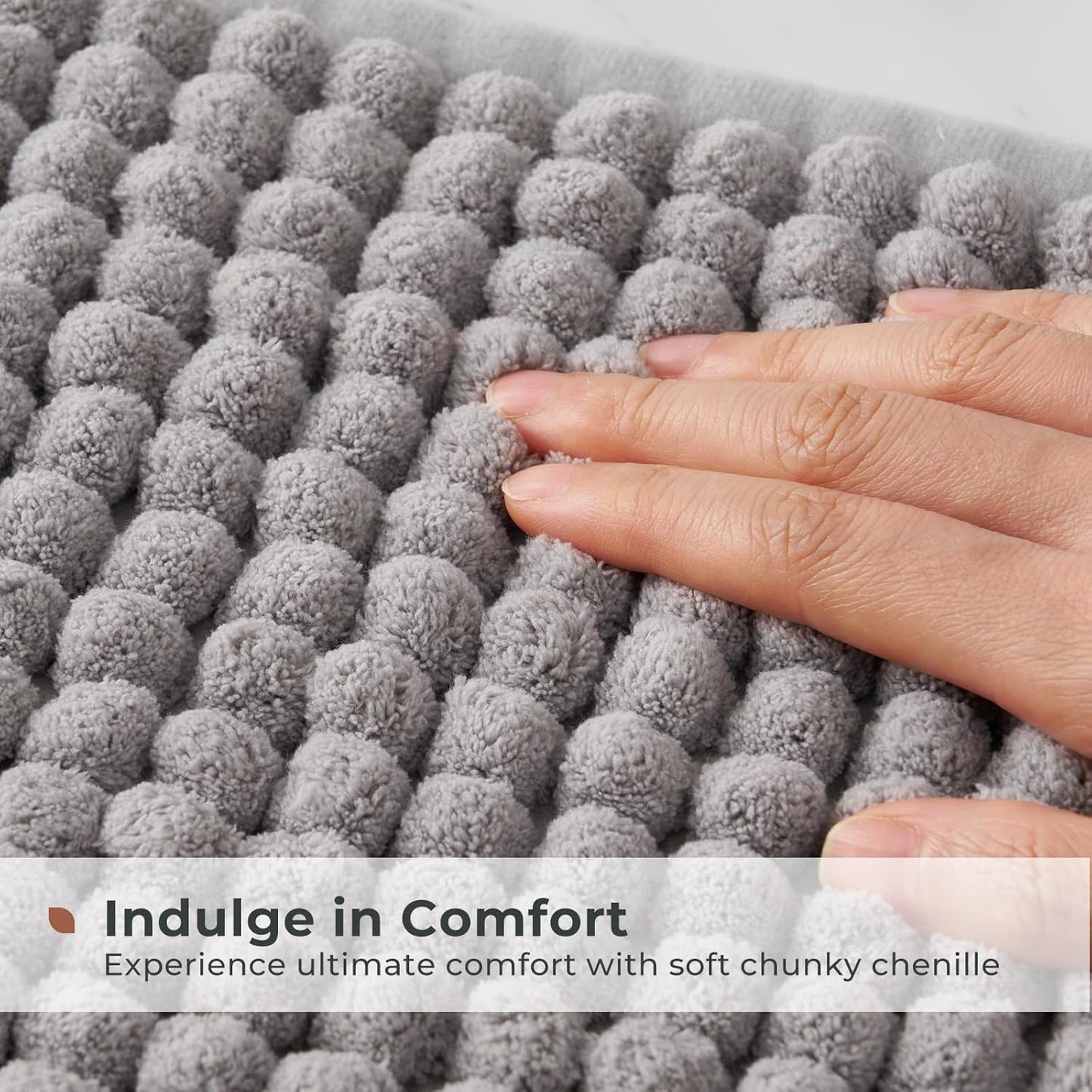 FRESHMINT Thick Chunky Chenille Bathroom Rug, 24"x36", Non Slip Bath Mat, Soft Bathroom Decor, Cute Shower Mat, Water Absorbent, Washable, Dove Gray