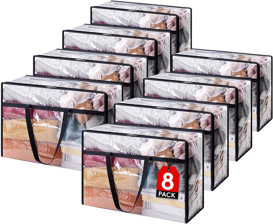 Lifewit 8 Pack Clear Clothes Storage Bags, 60L Plastic Blanket Storage Bag, Vinyl Foldable Moving Bags with Zipper, Closet Organizers and Storage Containers for Bedding, Duvet, Comforter