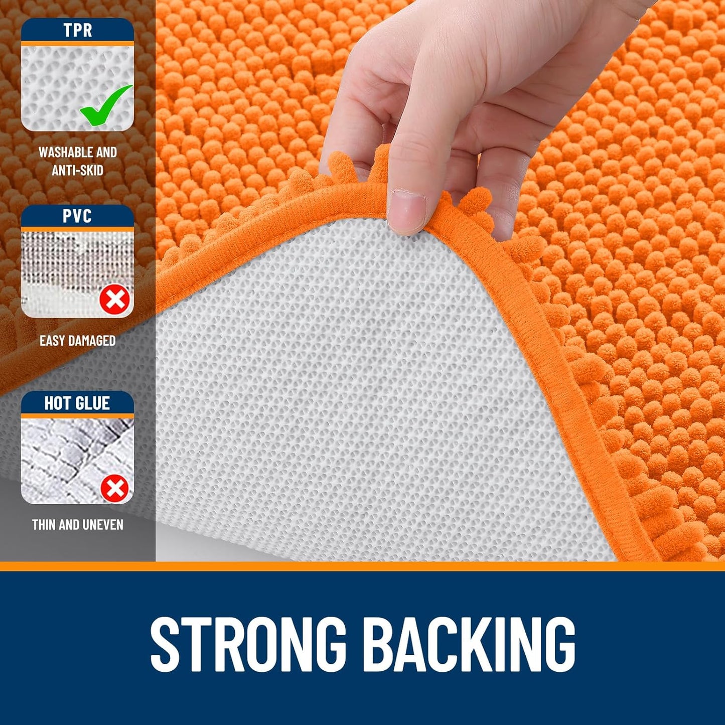 OLANLY Bathroom Rugs 30x20, Extra Soft Absorbent Chenille Bath Rugs, Rubber Backing Quick Dry, Machine Washable Bath Mats for Bathroom Floor, Tub and Shower, Home Decor Accessories, Orange