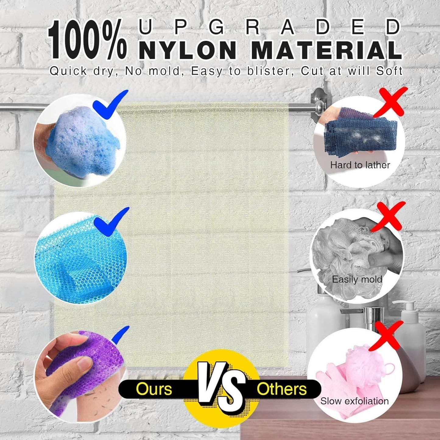 UJFQBH 6 Pieces African Bath Sponge African Net Long Net Bath Sponge Exfoliating Shower Body Scrubber Back Scrubber Skin Smoother,Great for Daily Use (Purple, Purple, Pink, Orange, Blue, Green)