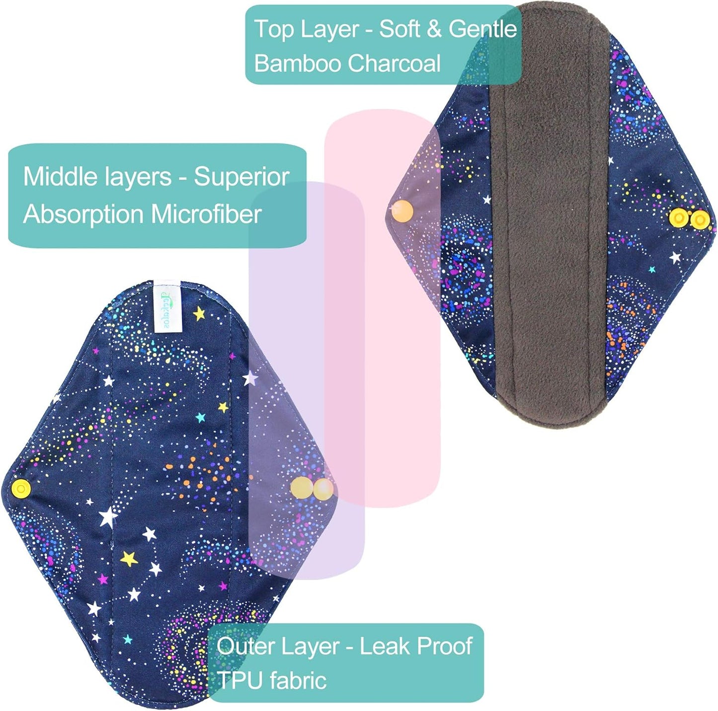 Leekalos Reusable Menstrual Pads - Bamboo Menstrual Cloth Pads | Light Incontinence Pads | Reusable Sanitary Pads - Pack of 6, 1 Cloth Mini Wet Bag