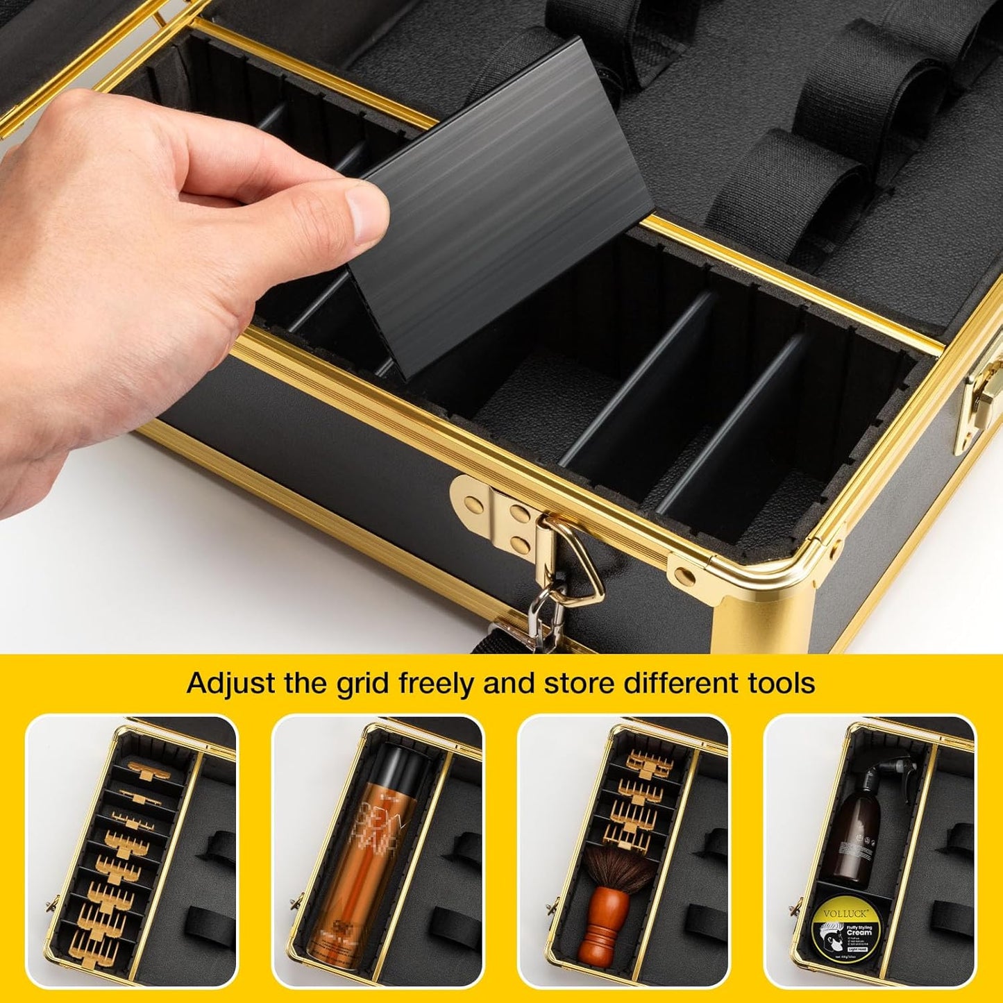 Noverlife Upgraded Large Barber Travel Briefcase, 22x11x5in Portable Barber Carrying Suitcase Salon Case with Code Lock, Gold Barbershop Travel Case Hairdresser Tool Storage Organizer Box for Clipper