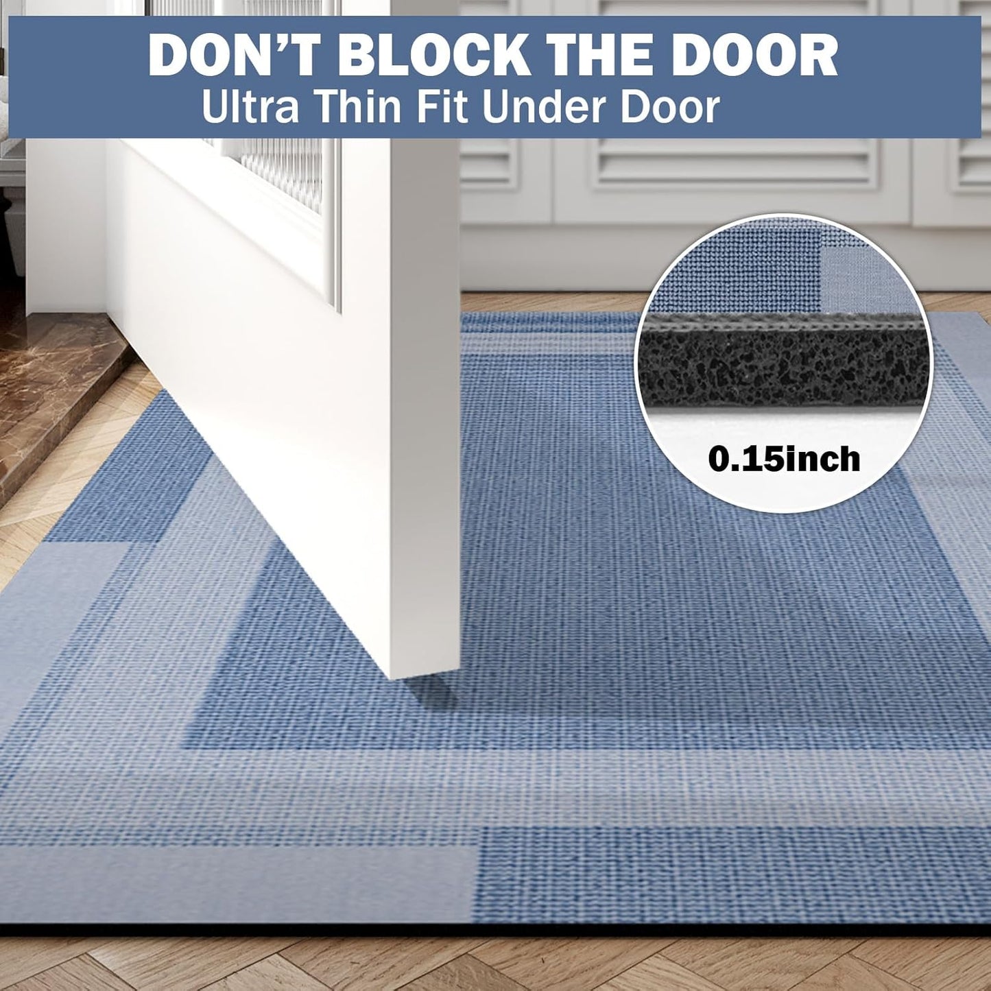 Non Slip Bath Mat, Rubber Backing Ultra Thin Bathroom Rugs Fit Under Door Quick Dry Super Absorbent Washable Bath Rug Shower Mat for Bathroom Floor Bathtub Shower Sink, Easy Care Blue 24"x 35"