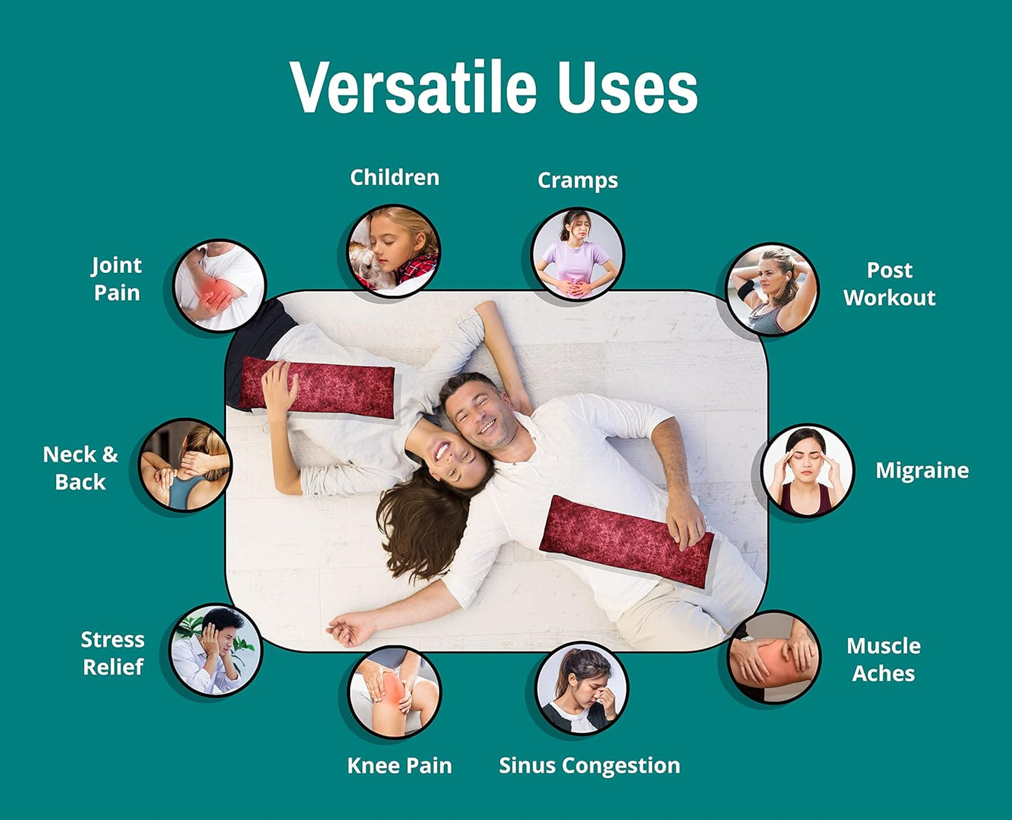 Microwavable Corn Filled Heating Pad and Cold Pack/Washable 100% Cotton Cover (Etched - Burgundy, 5.25in W x 17.25in L)