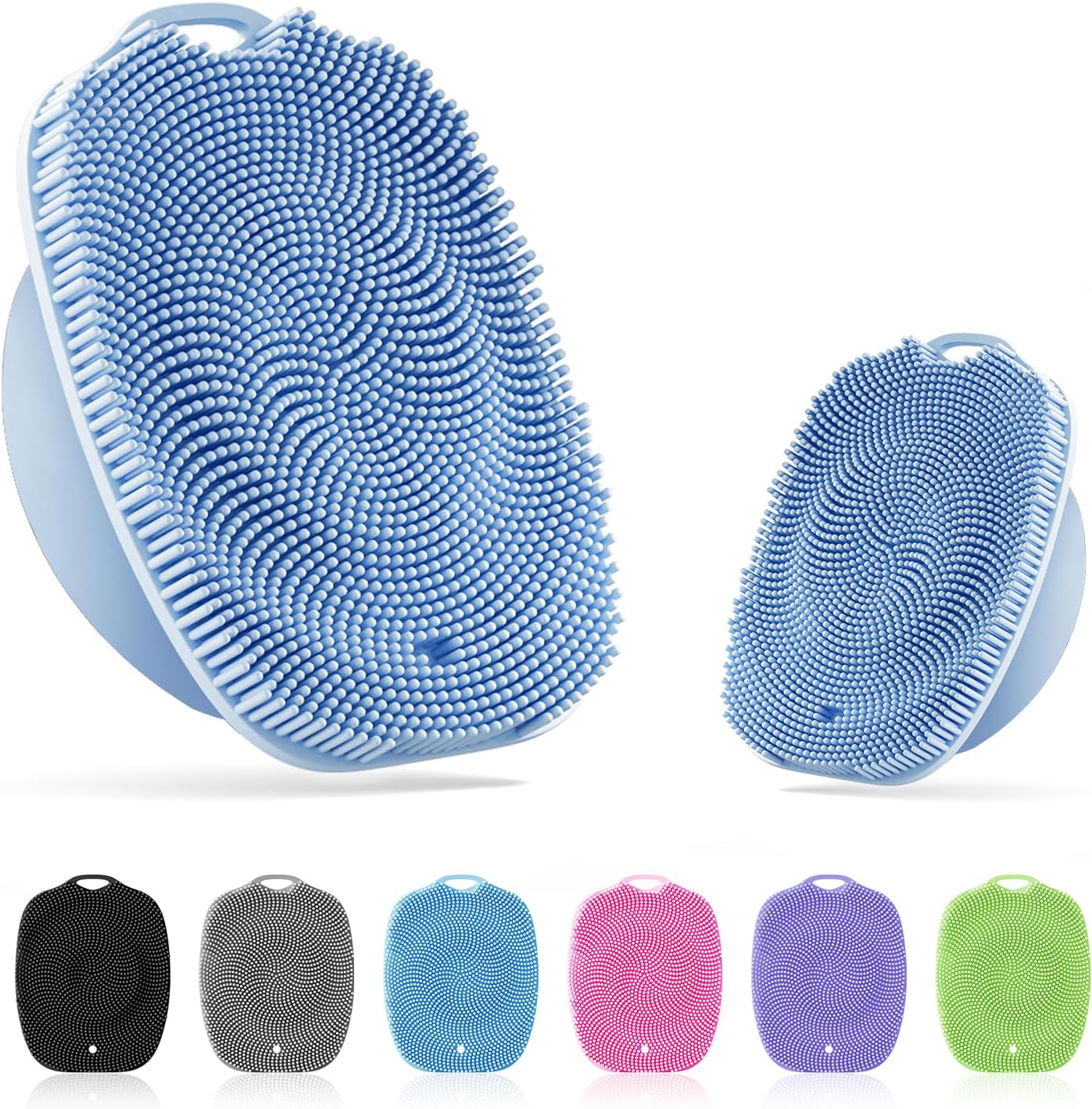 Soft Silicone Body Scrubber Gentle Like a Hand Exfoliating Your Skin and Build Up Lather, Back Large Suction Cup Easy to Store, & Deep Clean (Body Scrubber + Face Scrubber Blue)