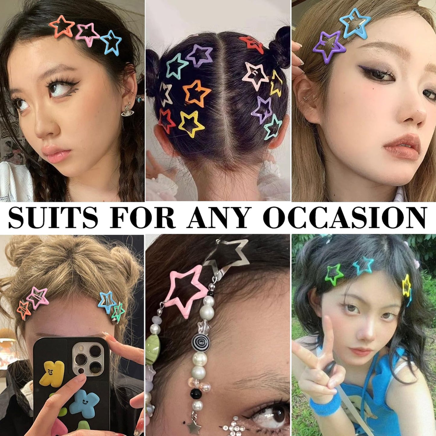 13 PCS 1.65" Metal Hair Accessories - Snap Barrettes with Non-Slip Star Clips for Girls in Multiple Colors