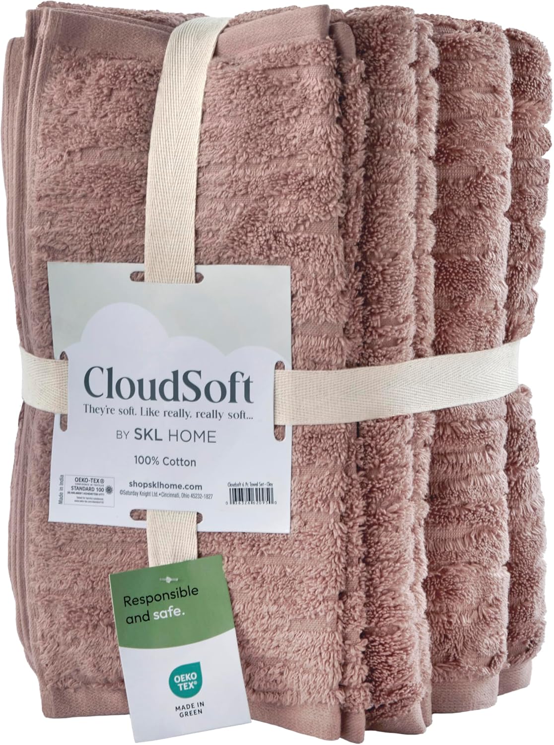 SKL Home CloudSoft Cotton Luxury 6-Piece Towel Set, Clay