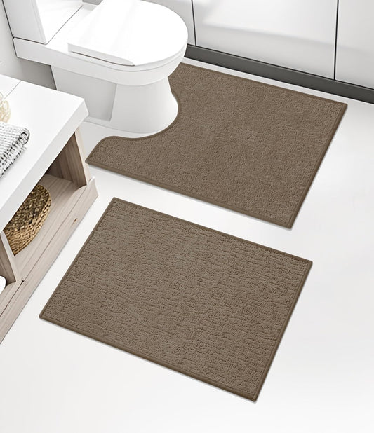 chakme Bathroom Rug Sets 2 Piece, Ultra Thin Bath Mat Quick Dry Bath Mat Set, Absorbent Bath Mat for Bathroom Non Slip Machine Washable, (Coffee, 2 Piece)