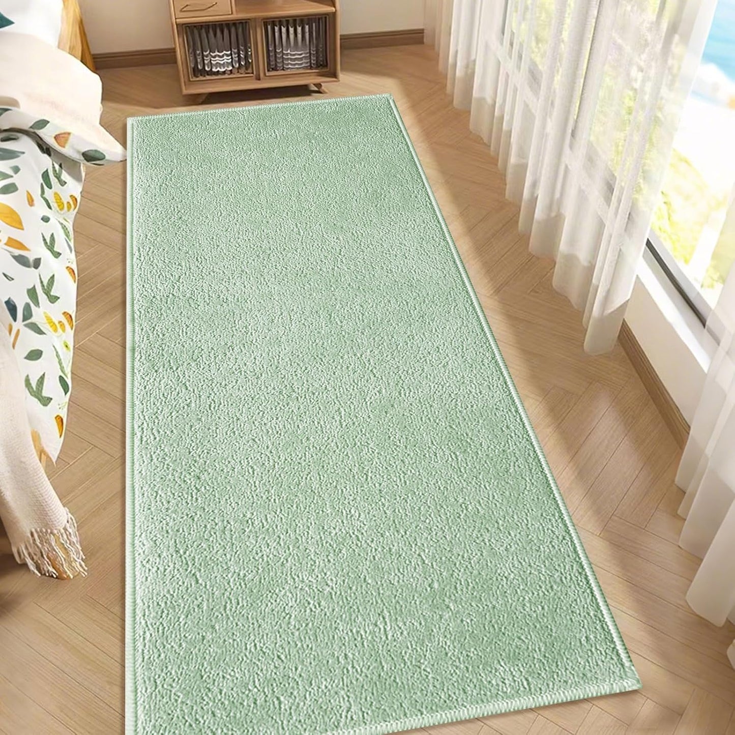 Bathroom Runner Rugs, Thin Absorbent Non-Slip Bath Mat, Quick Dry Low Pile Mats for Bathroom Floor Front of Bathtub,Shower Room,Sink,20"×47",Sage Green