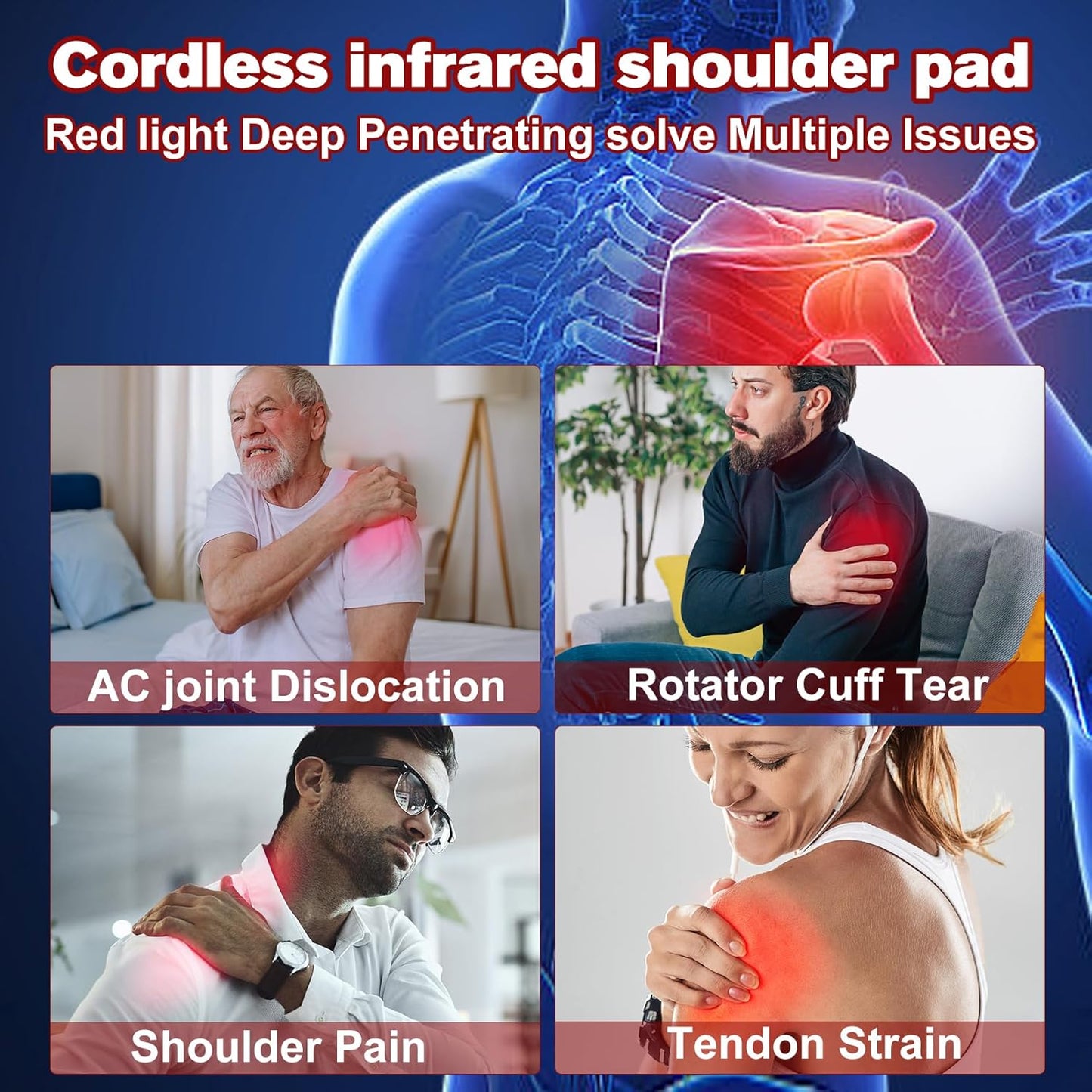 Cordless Red Light Therapy for Shoulder Pain Relief 4000mAh Battery Portable Wireless Near Infrared Light Therapy Devices Wearable Wrap for Arm Body Muscle Relax Treatment Pad