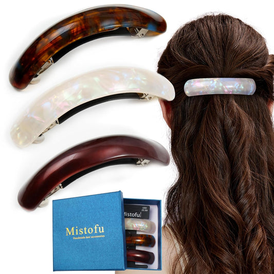 Large Hair Barrettes for Women Beautiful Lines Simple Retro Classic Snap French Hair Clips, Fashion Hair Accessories for Women Thick Hair,3 Pcs (HJ-Multicolor 1)