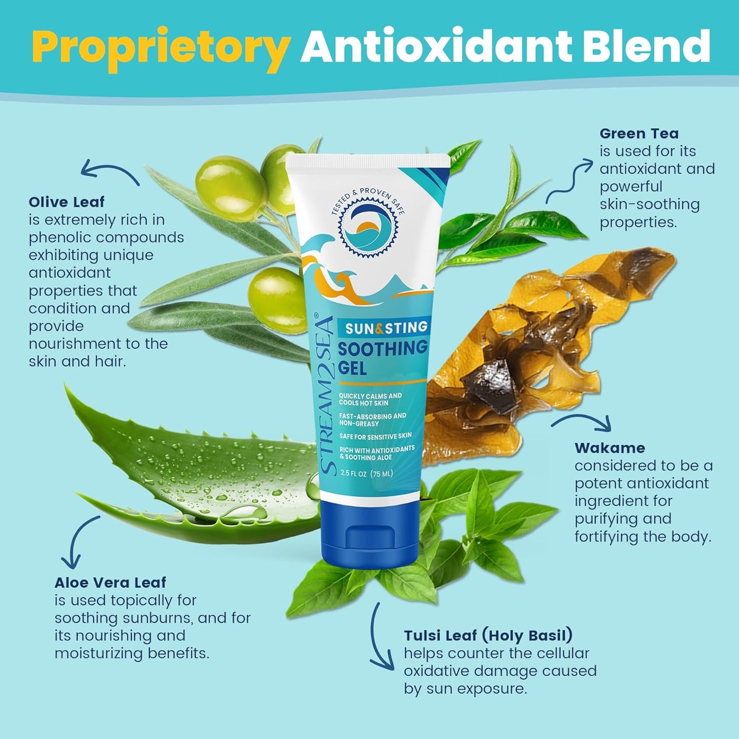 STREAM 2 SEA Sun & Sting Aloe Soothing Gel for Face & Body, Organic Aloe Vera Gel for Sunburn Relief, Travel Size Aloe Vera Gel for Skin, Natural After Sun Care, Pure Aloe After Sun Gel, 2.5 Fl oz