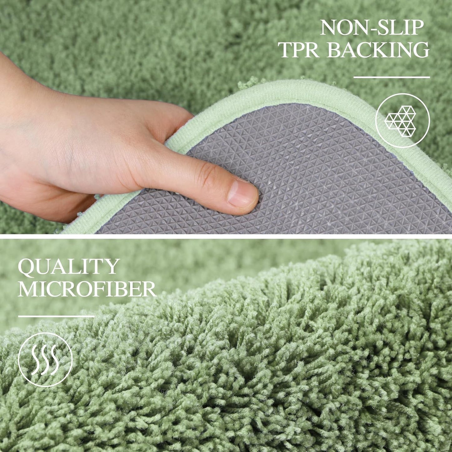 Walensee Bath Rug - Non Slip, Soft Microfiber Shaggy Bath Mat (20 x 32, Sage Green) Water Absorbent, Machine Washable, Thick Plush Shower Mat