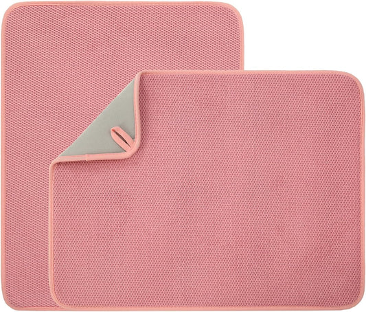 2 Pack Microfiber Dish Drying Mat for Kitchen Counter,Ultra Absorbent Dish Drainer Mat ,Dish Drying Pad , Dish Rack Mat 20×15 Inch (Pink)