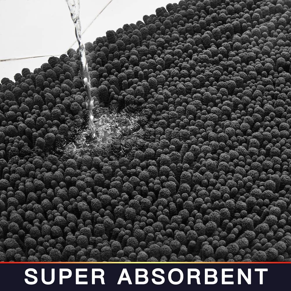 Walensee Bathroom Rug Non Slip Bath Mat (44x24 Inch Dark Grey) Water Absorbent Super Soft Shaggy Chenille Machine Washable Dry Extra Thick Perfect Absorbant Best Large Plush Carpet for Shower Floor