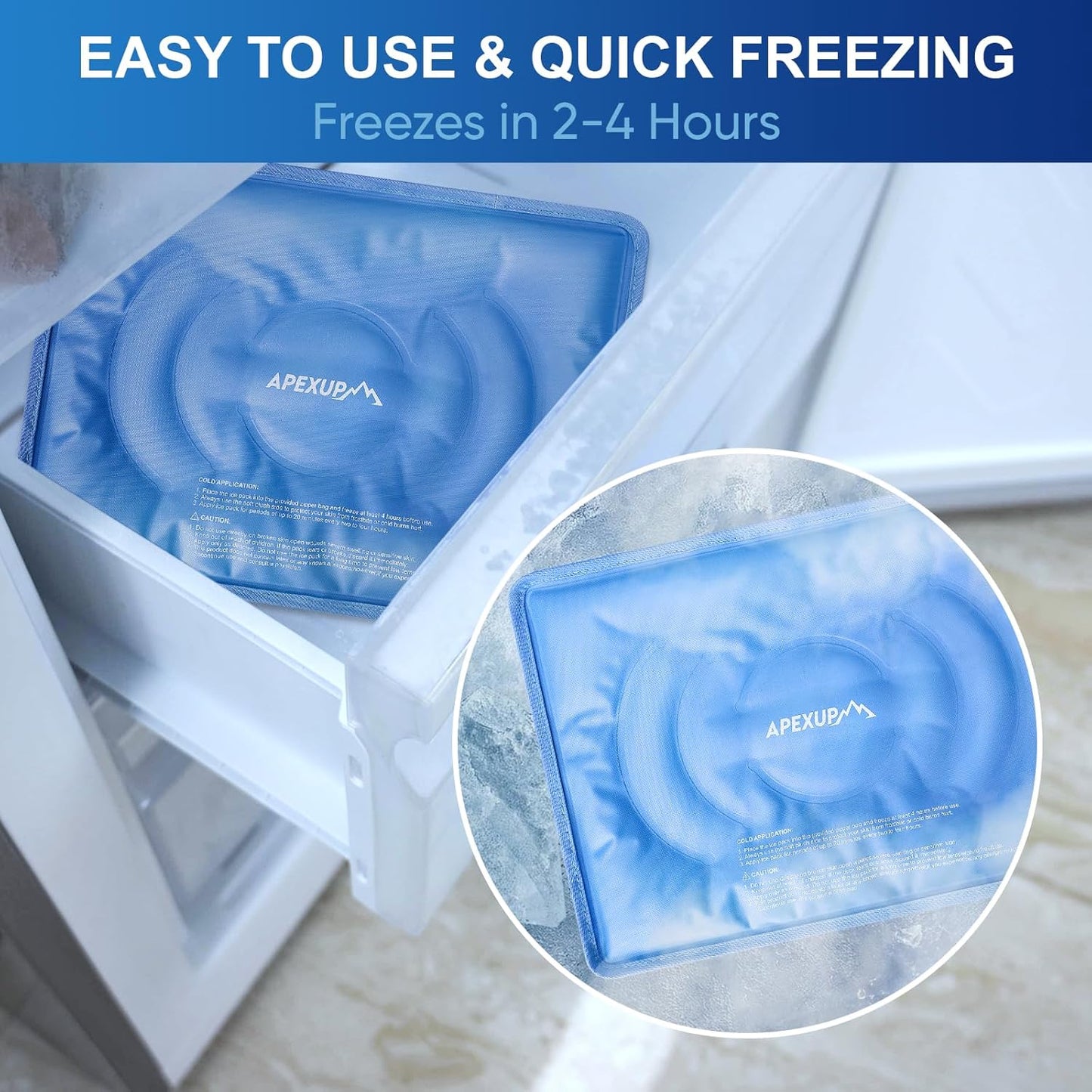 APEXUP Gel Ice Packs for Injuries Reusable, Flexible Double Sided Cold Packs for Injuries, Ice Pack for Knee, Shoulder, Back, Hip, Leg, Arm (Blue, L, 1PK)