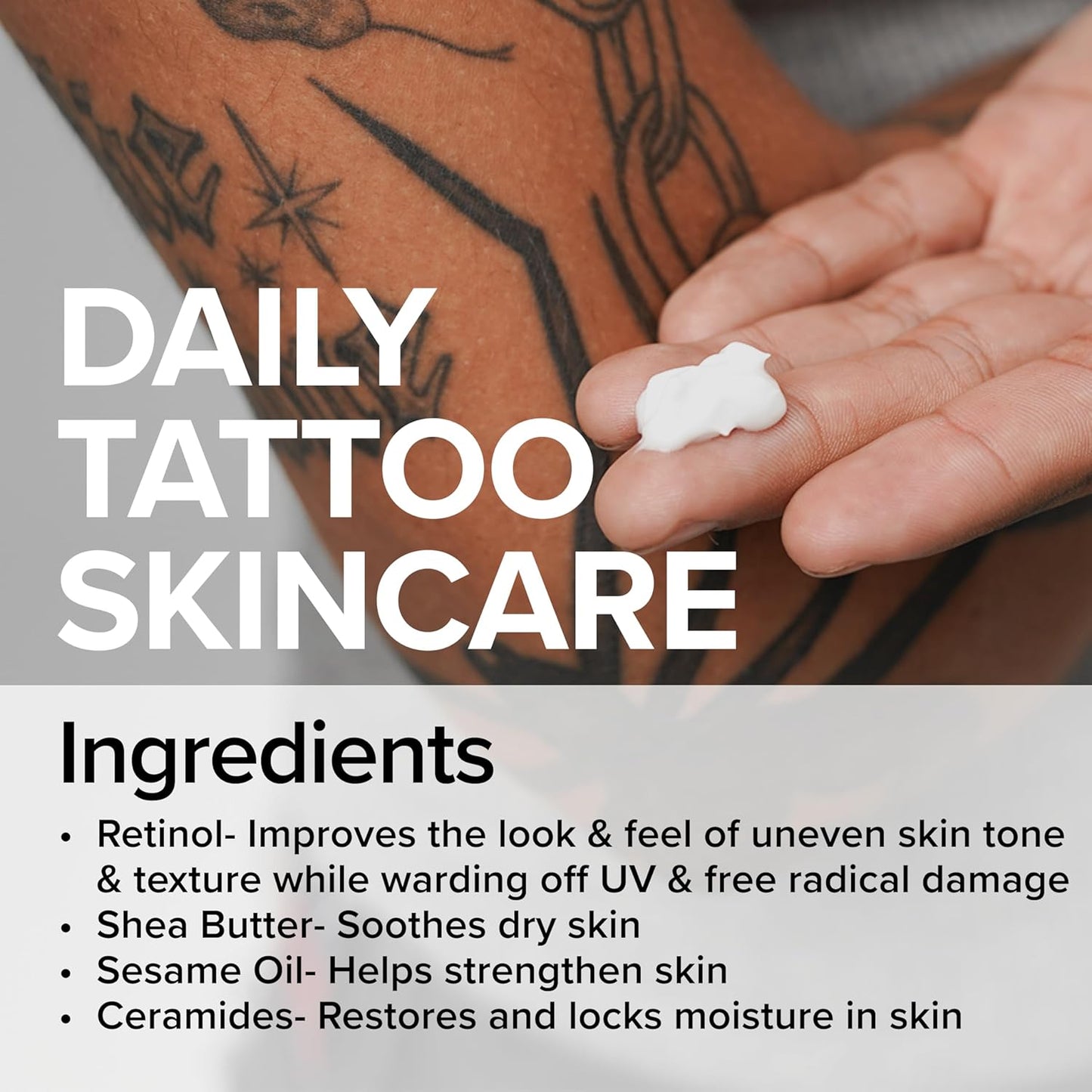 Replenish Tattoo Body Lotion - Fragrance-Free Lotion, Non-Greasy & Silicone-Free, Clean Ingredients, Lightweight for Daily Use (9.5 Ounce)
