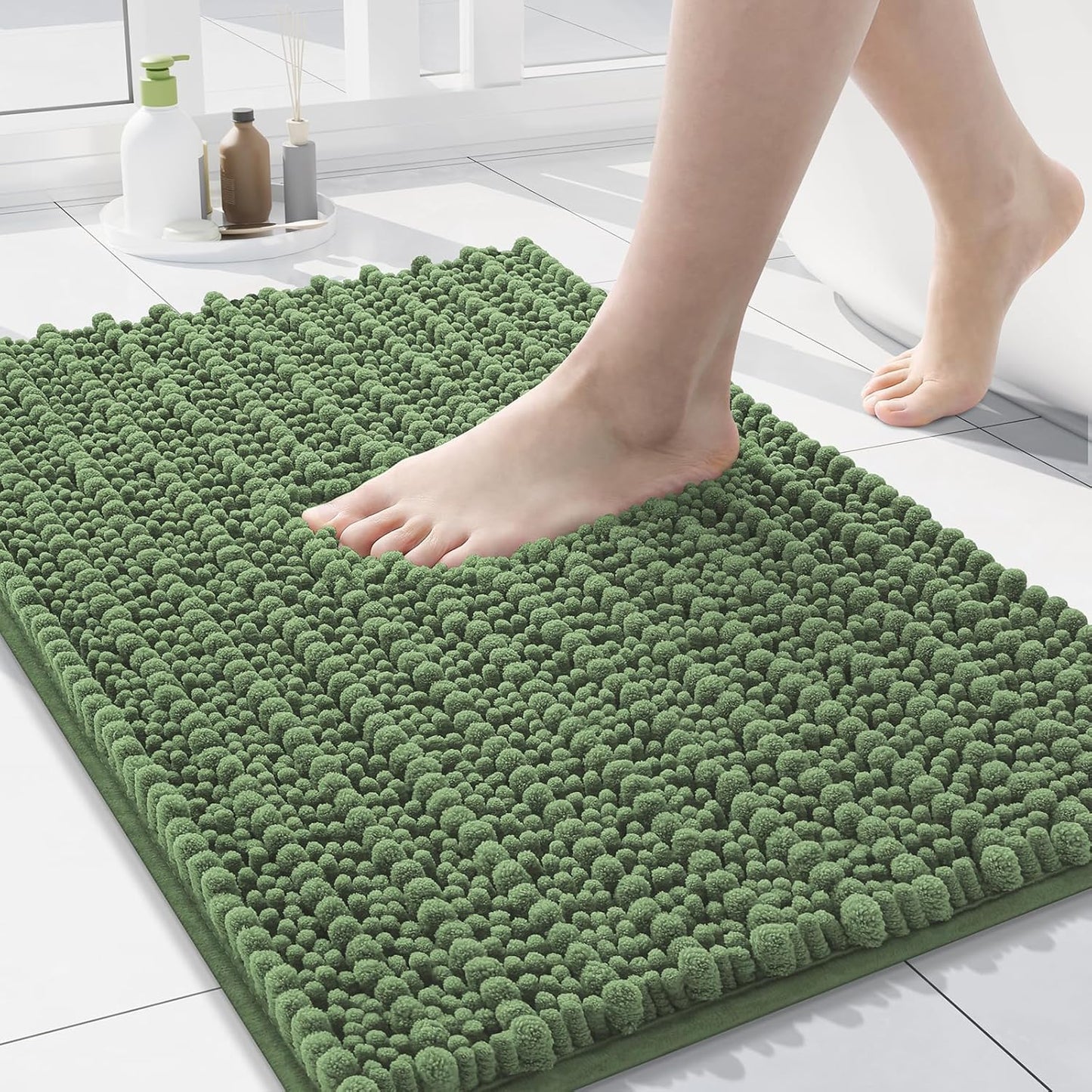 Arotive Luxury Chenille Bathroom Rug Mat, Extra Soft Thick Absorbent Shaggy Bath Rugs, Non-Slip Machine Wash Dry, Plush Bath Mats for Bathroom, Shower and Tub, 24x16, Olive Green