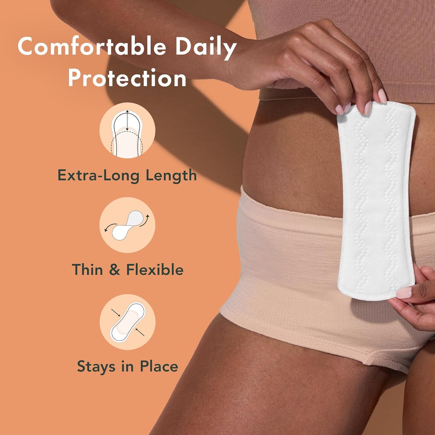 Rael Panty Liners for Women, Organic Cotton Cover - Extra Long Pantiliners, Light Absorbency, Unscented, Chlorine Free (Extra Long, 60 Count)