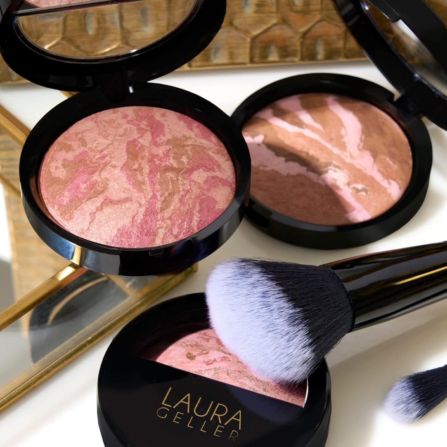 LAURA GELLER NEW YORK Baked Blush-n-Bronze Marbleized 2-in-1 Sculpting Bronzer Blush - Berry Bronze - Contour Face with a Radiant Flush