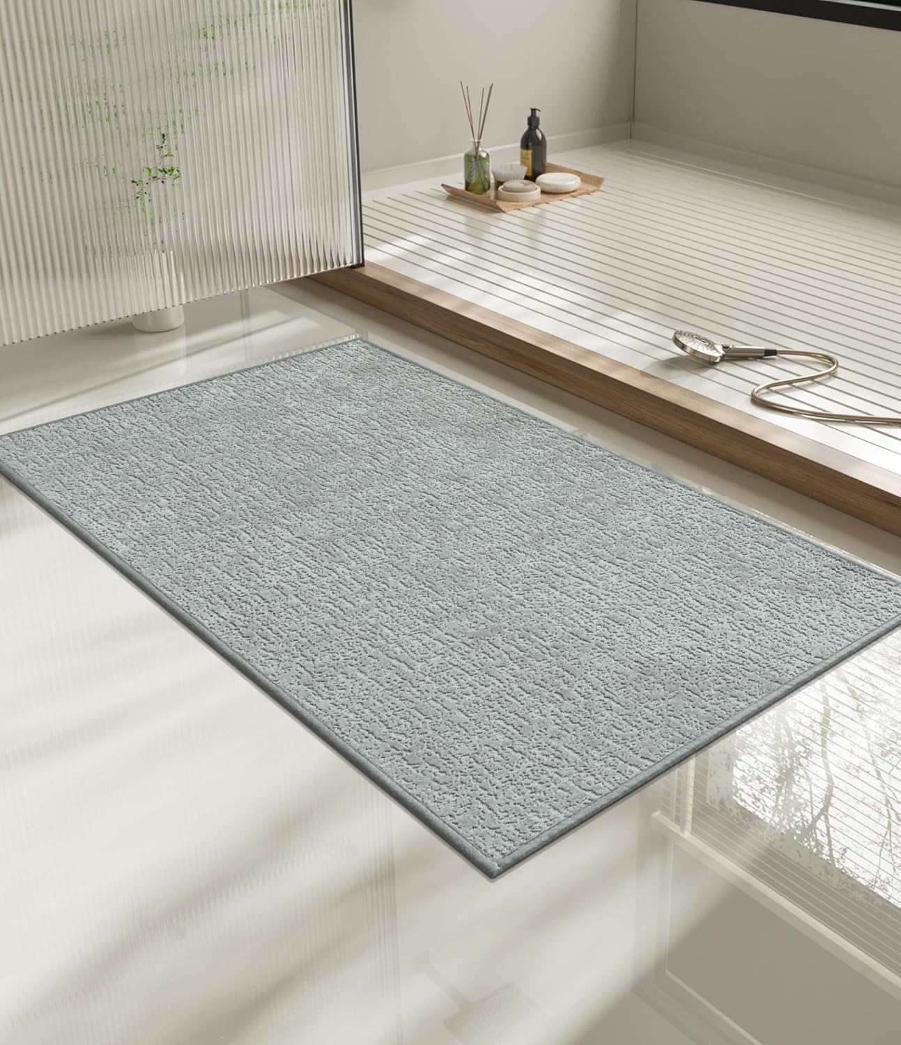 chakme Bathroom Rugs Mat 36x24, Ultra Thin Non Slip Bath Mat Quick Dry Absorbent Bath Mat for Bathroom Floor, (Light Grey, 36"x24")