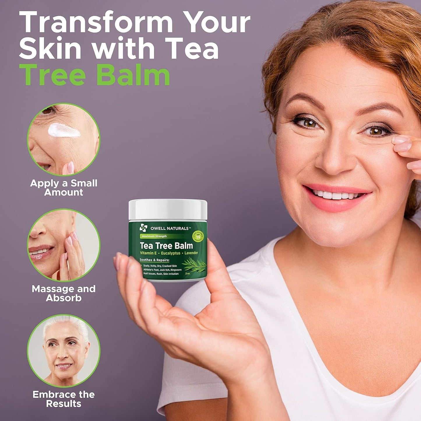 OWELL NATURALS Tea Tree Balm Oil with Vitamin E for Itchy, Dry, Flaky and Cracked Skin, Athletes Foot, Hands, Rashes, Bee Stings, Splinters, Poison Ivy, Insect Bites, Cuts and Burns, (2 Pack)