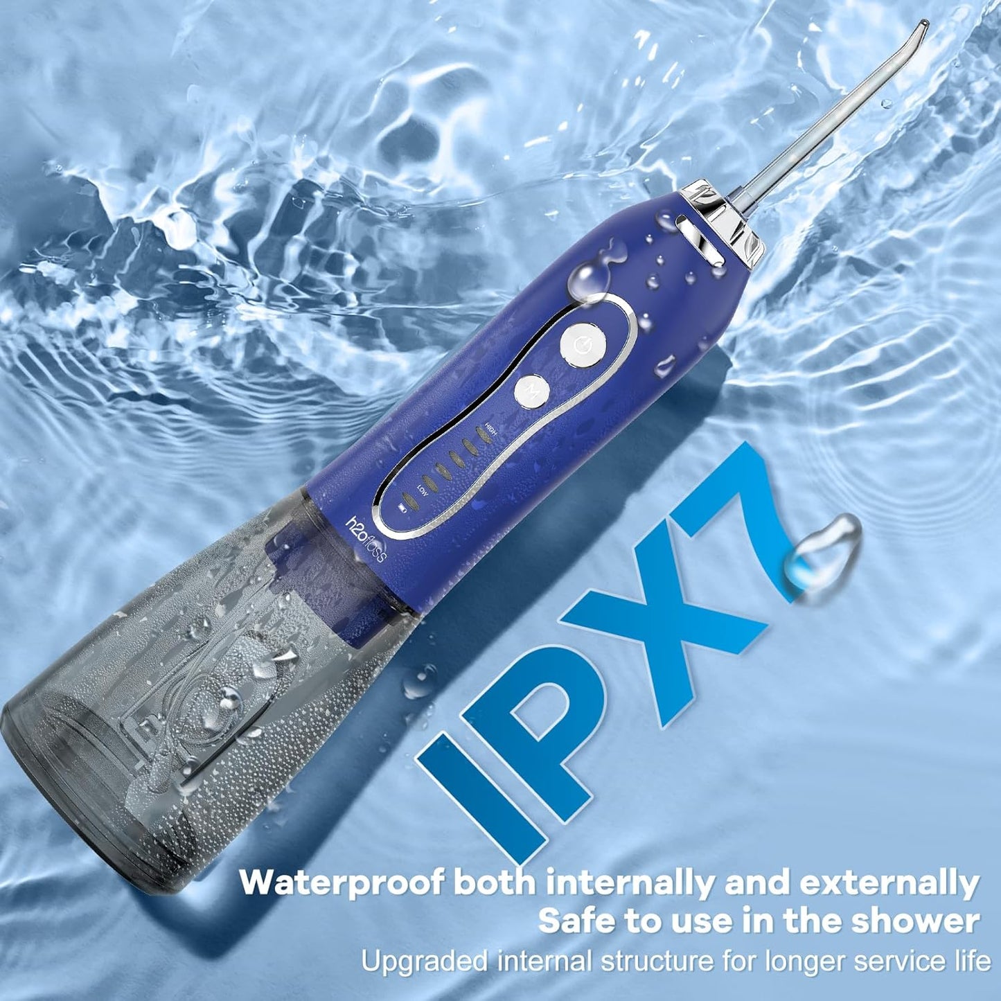 H2ofloss Water Dental Flosser Pick for Teeth: 5 Modes Cordless Portable 300ML Larger Tank Water Teeth Cleaner IPX7 Waterproof Flossing Cleaning Picks for Home Travel Dark Blue